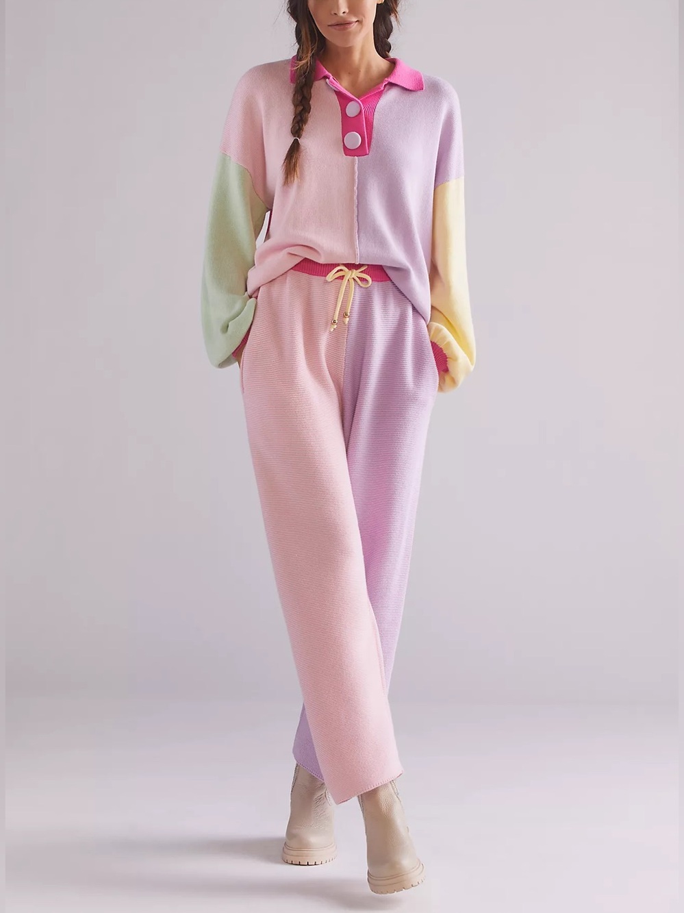 OLIVIA RUBIN Jeanie Pastel Colorblock Knit lounge pants